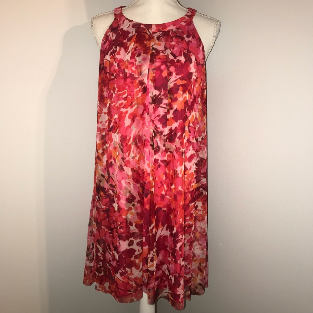 NWOT FLORAL PINK AND RED HALTER NECK DRESS